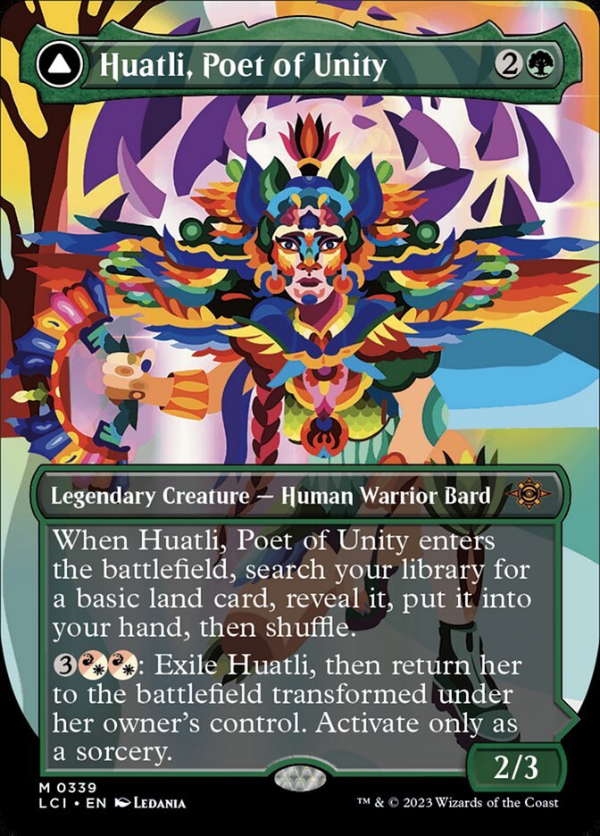 Huatli, Poet of Unity // Roar of the Fifth People (Borderless) front