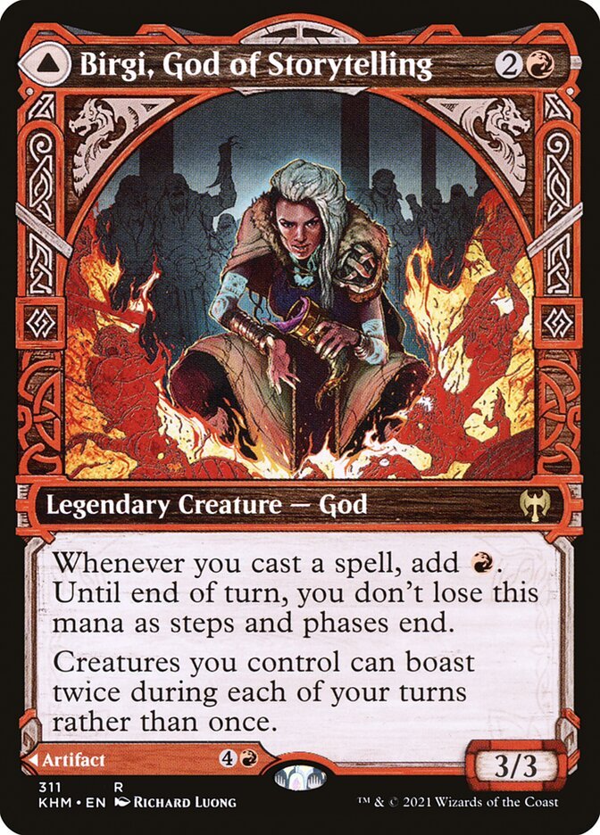 Birgi, God of Storytelling // Harnfel, Horn of Bounty (Showcase) front